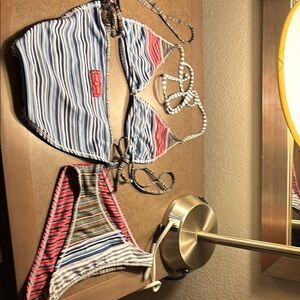 Lucky Brand Blue Striped Fabric with Red Label